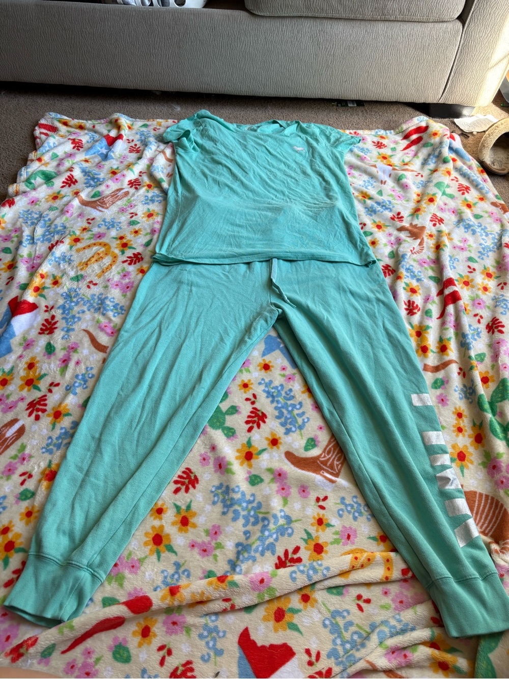PINK Victoria's Secret Mint Green Short Sleeve Top & Jogger Sleep Set